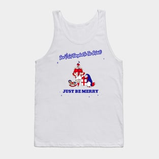 “Don’t Get Tangled In The Details— Just Be Merry” Upside Down Santa With Facepalming Elf Tank Top